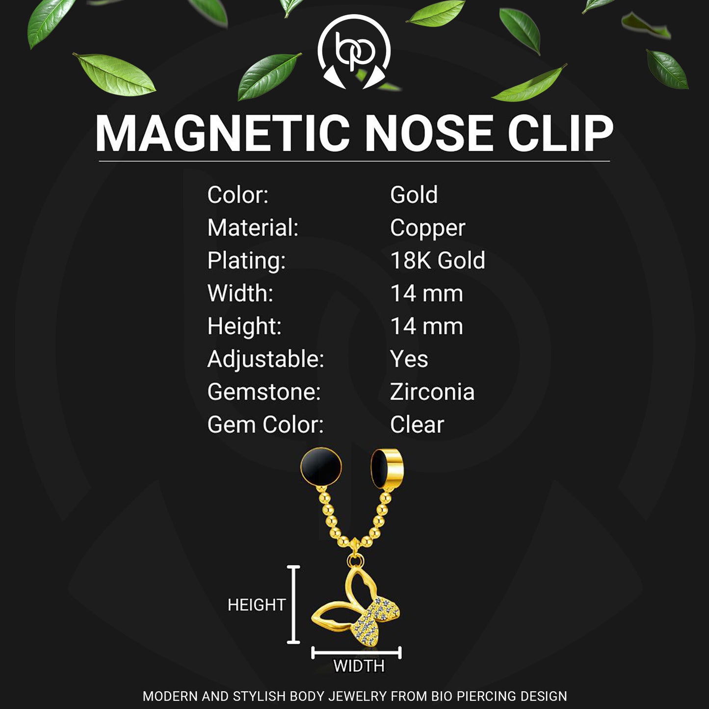 Gold Plated Septum Clip with Butterfly Dangle