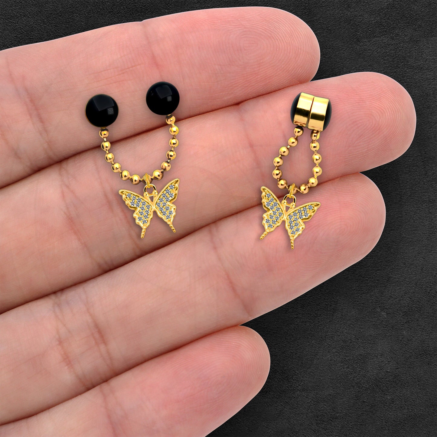 Gold Plated Septum Clip with Butterfly Dangle
