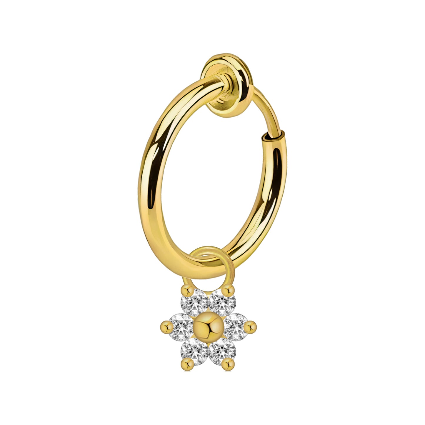 Surgical Steel Fake Ring with Flower Dangle