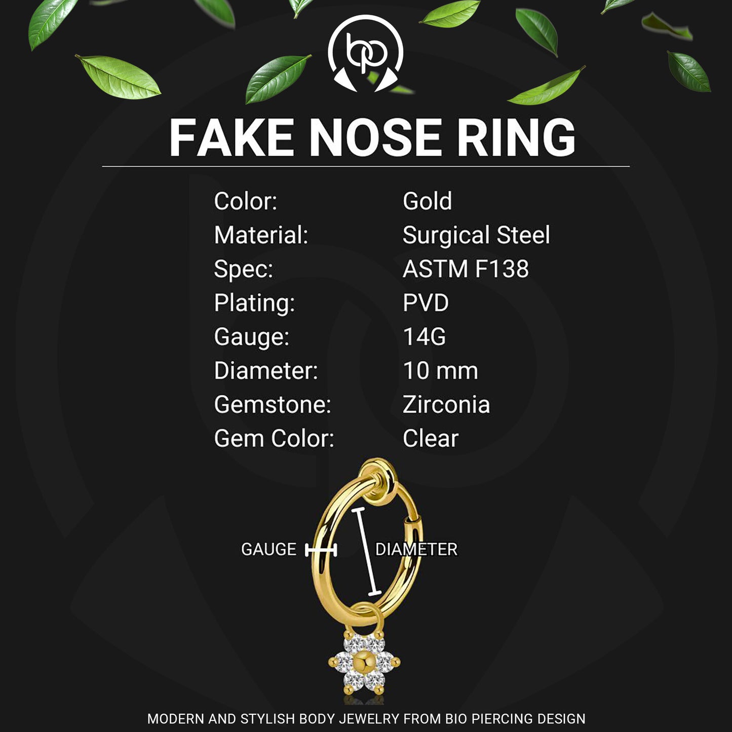 Surgical Steel Fake Ring with Flower Dangle