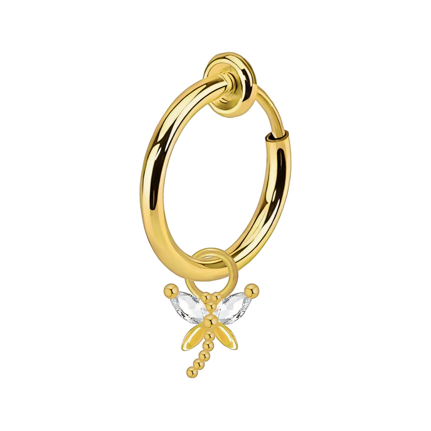 Surgical Steel Fake Ring with Dragonfly Dangle