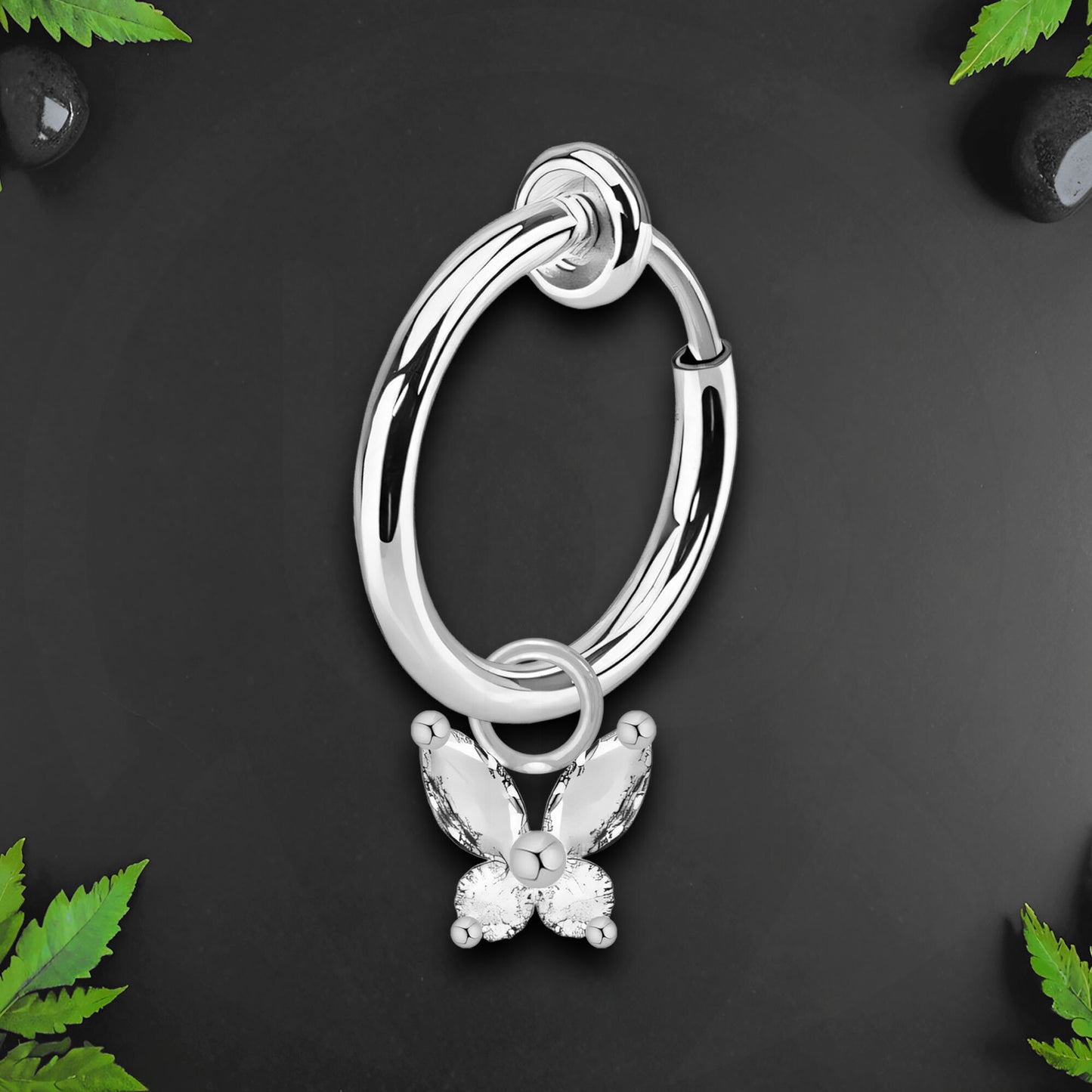 Surgical Steel Fake Ring with Butterfly Dangle