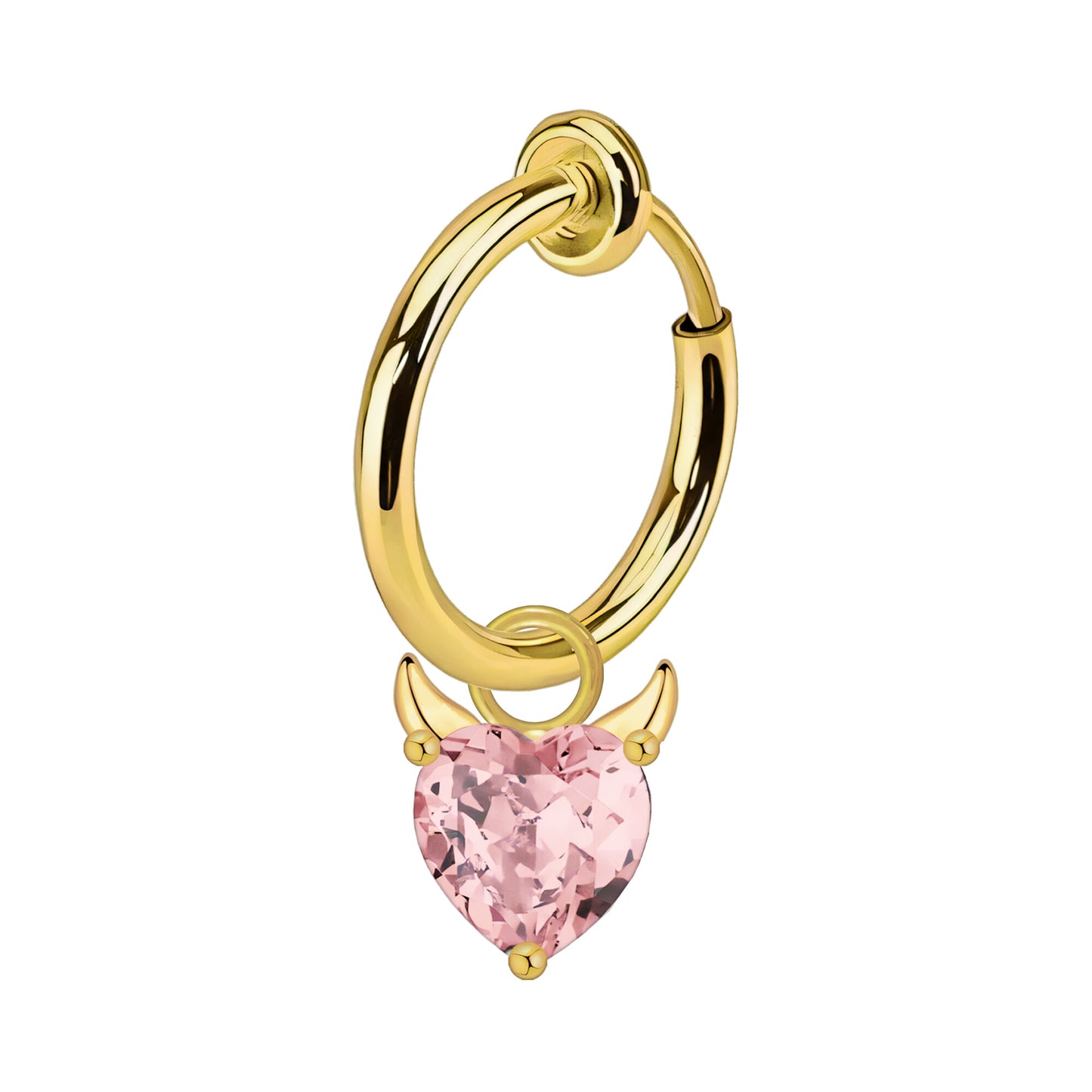 Surgical Steel Fake Ring with Pink Evil Heart