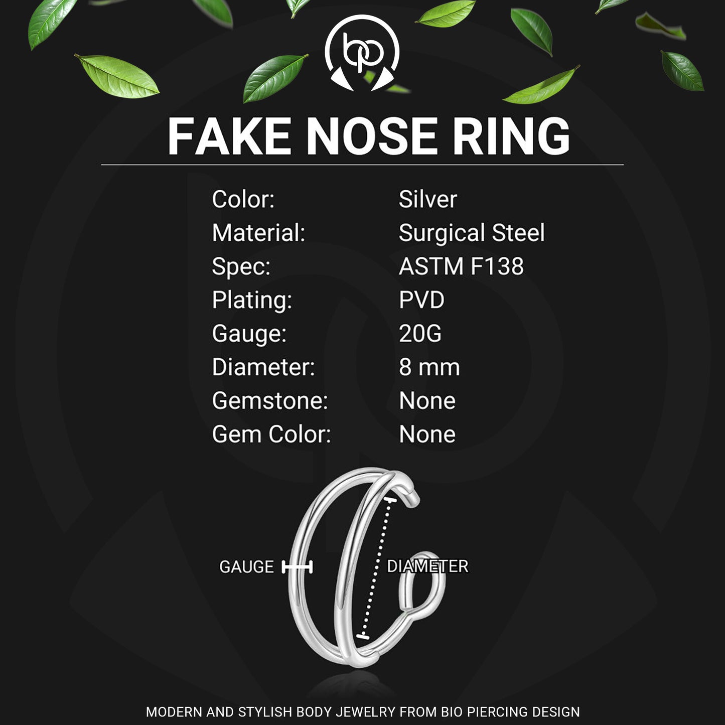 Surgical Steel Fake Ring with Double Hoops