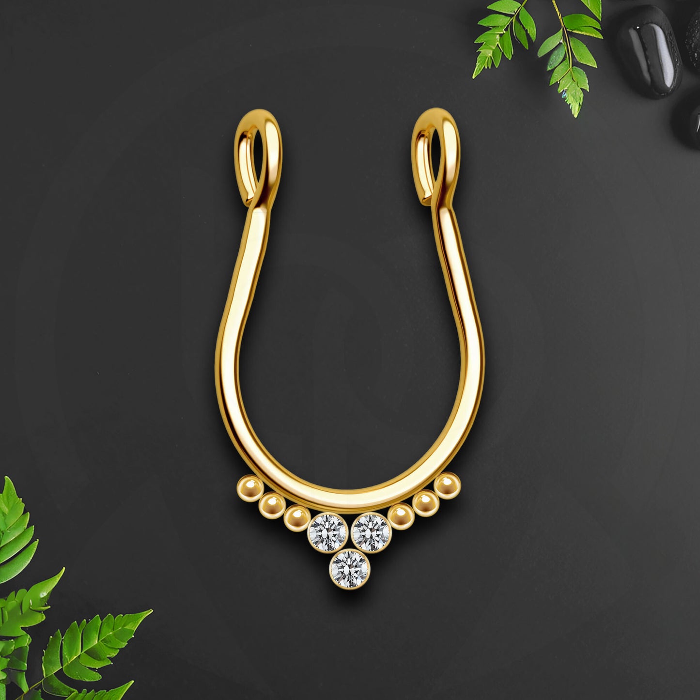 Surgical Steel Septum Cuff with Beads and Crystals