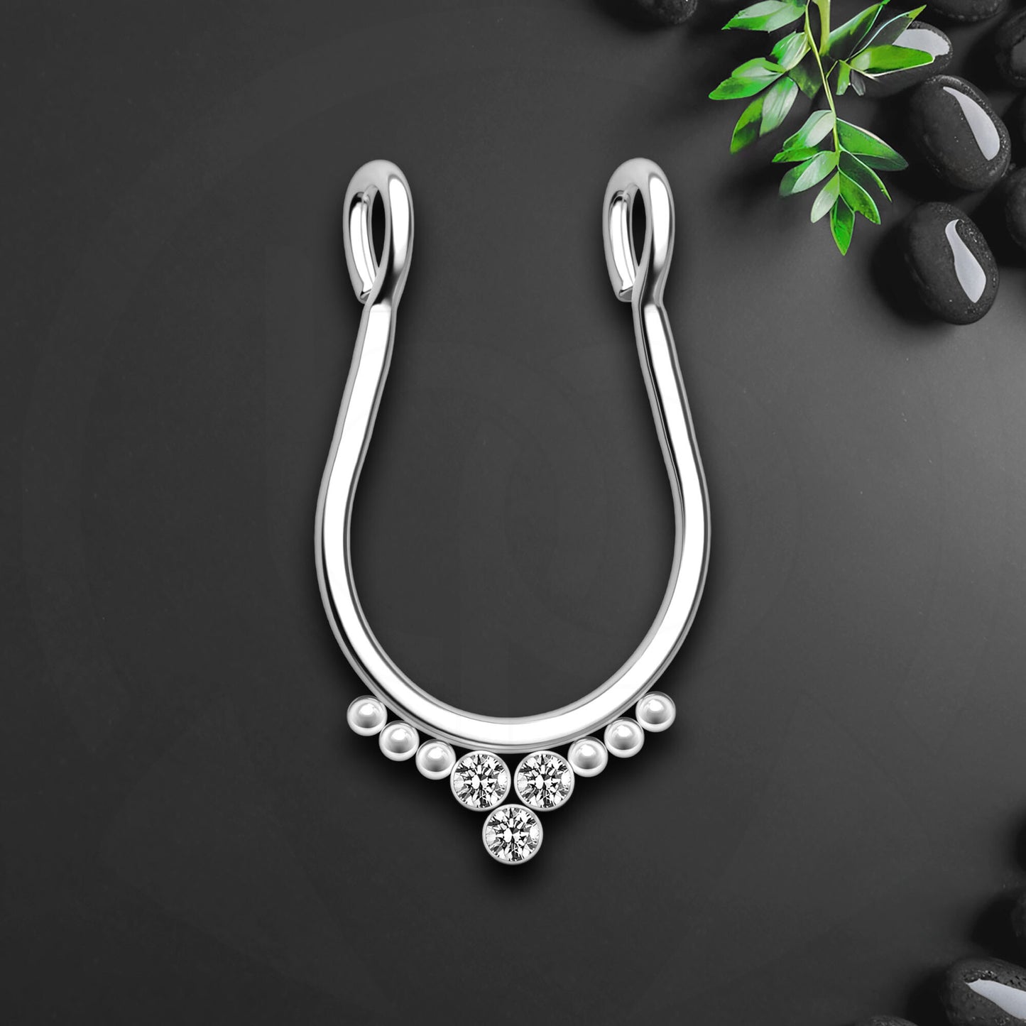 Surgical Steel Septum Cuff with Beads and Crystals