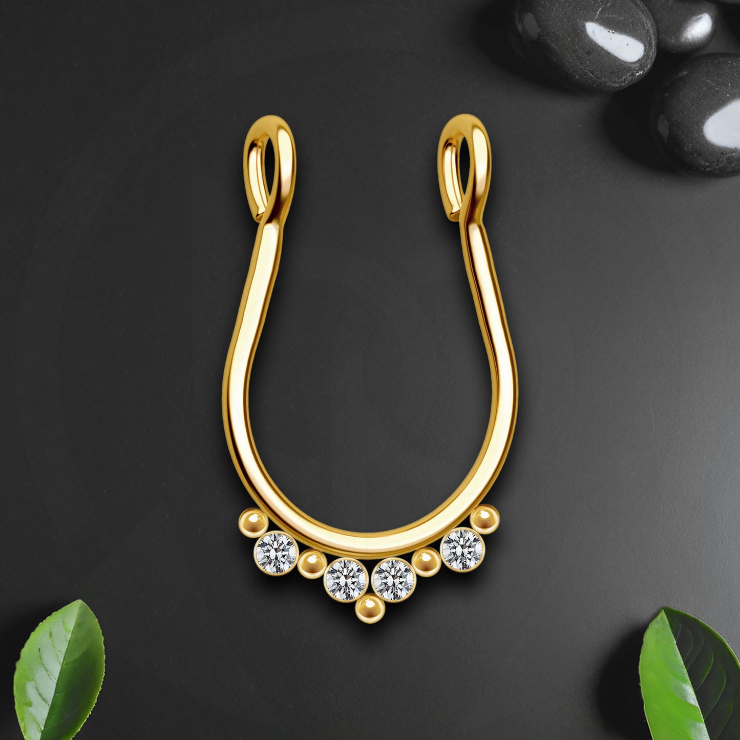 Surgical Steel Septum Cuff with Beads and Crystals