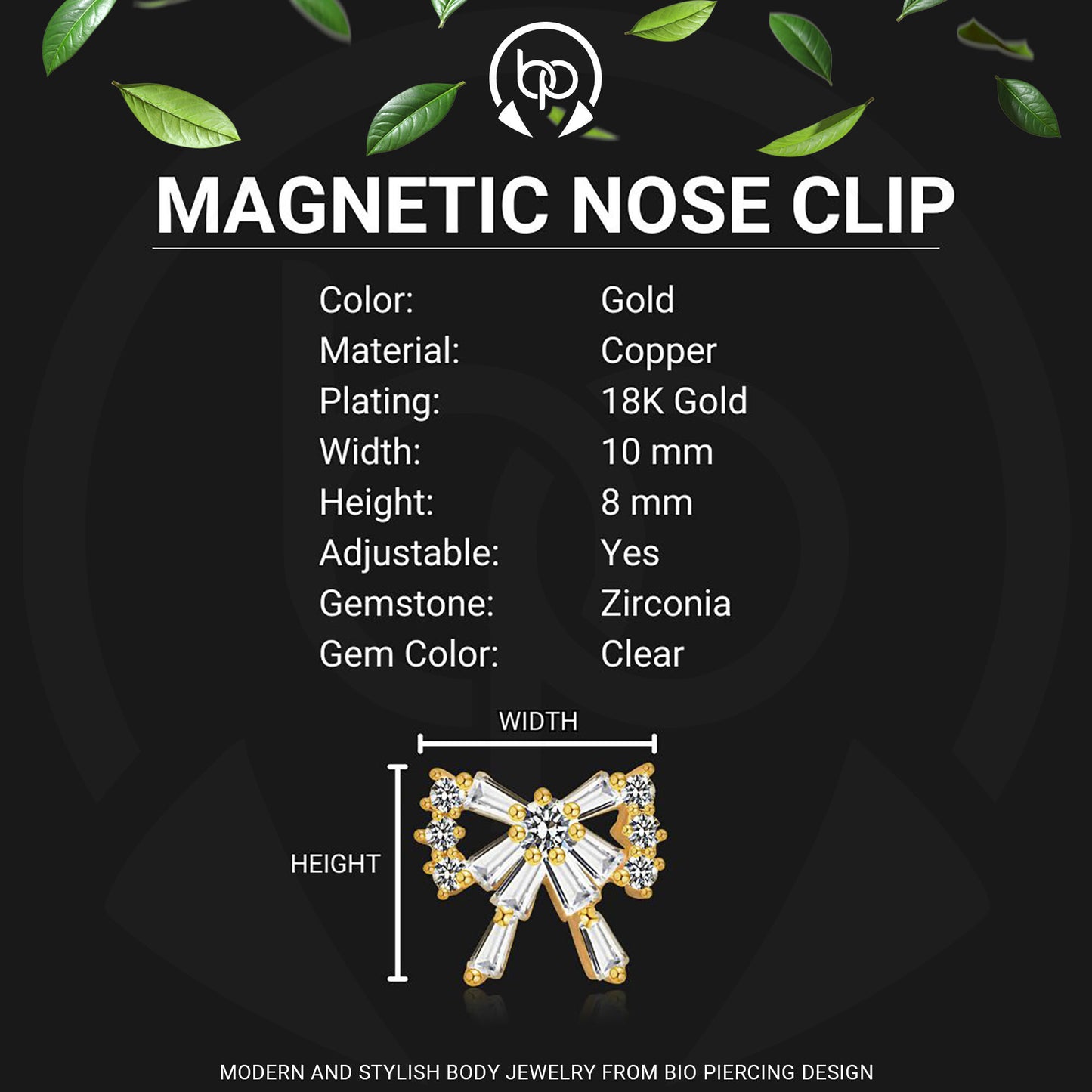 Gold Plated Nostril Clip with Crystal Bow