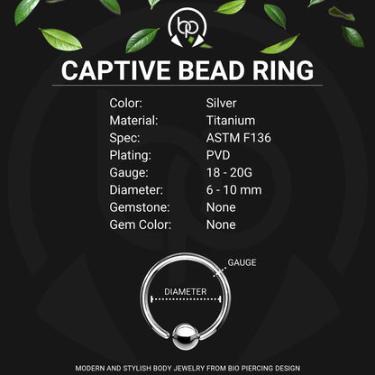 Titanium Captive Bead Ring in Classic Style with Fixed Ball