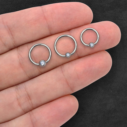 Titanium Captive Bead Ring in Classic Style with Zirconia