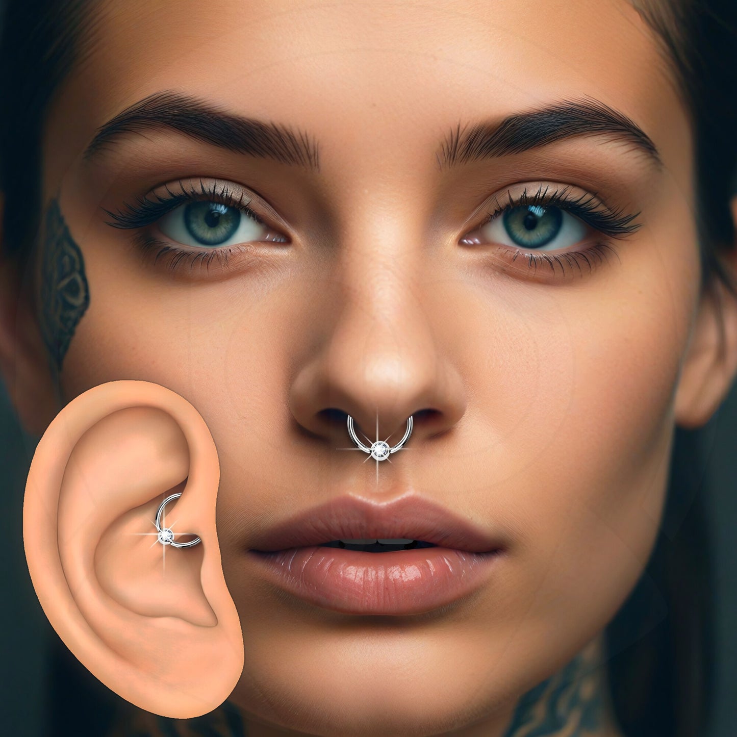 Titanium Captive Bead Ring in Classic Style with Zirconia