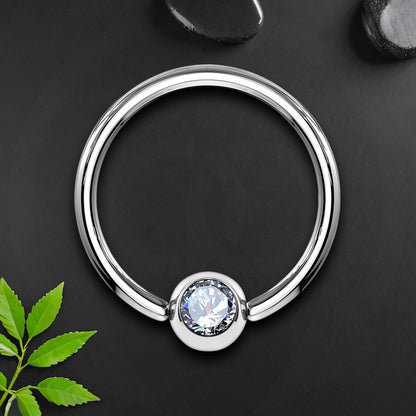Titanium Captive Bead Ring in Classic Style with Zirconia