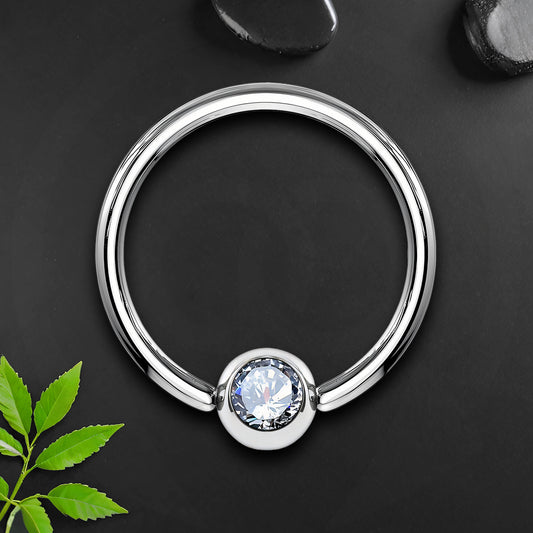 Titanium Captive Bead Ring in Classic Style with Zirconia