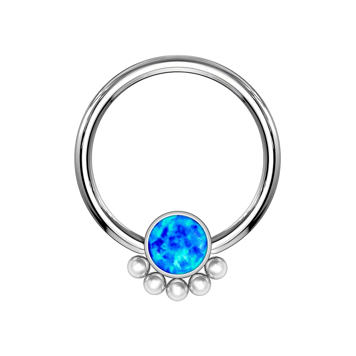 Titanium Captive Bead Ring with Blue Opal and Five Beads