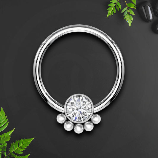 Titanium Captive Bead Ring with Zirconia and Five Beads