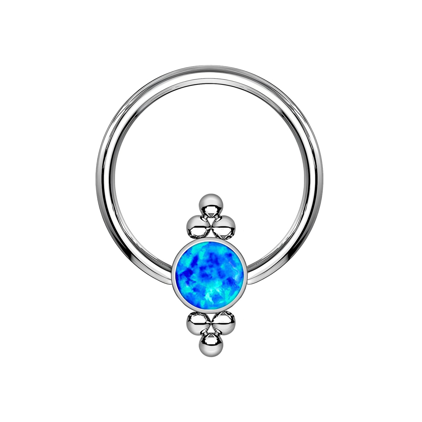 Titanium Captive Bead Ring with Blue Opal and Six Beads