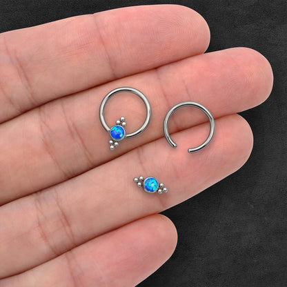 Titanium Captive Bead Ring with Blue Opal and Six Beads