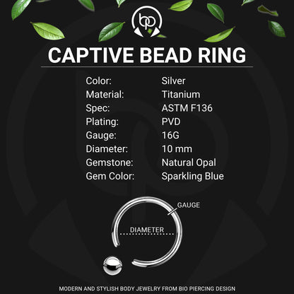 Titanium Captive Bead Ring with Blue Opal and Six Beads