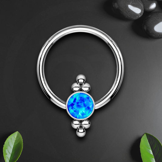 Titanium Captive Bead Ring with Blue Opal and Six Beads