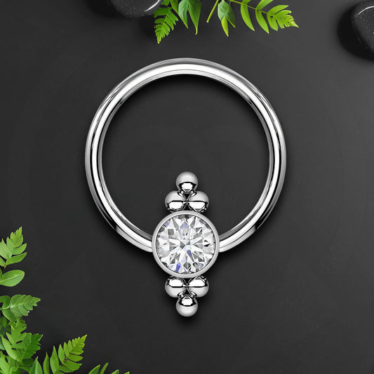 Titanium Captive Bead Ring with Zirconia and Six Beads