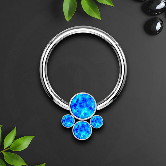 Titanium Captive Bead Ring with Four Blue Opal Set