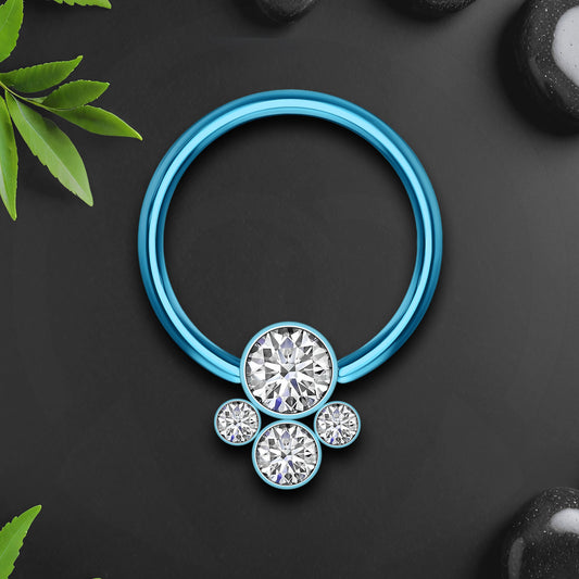 Titanium Captive Bead Ring with Four Zirconia Set
