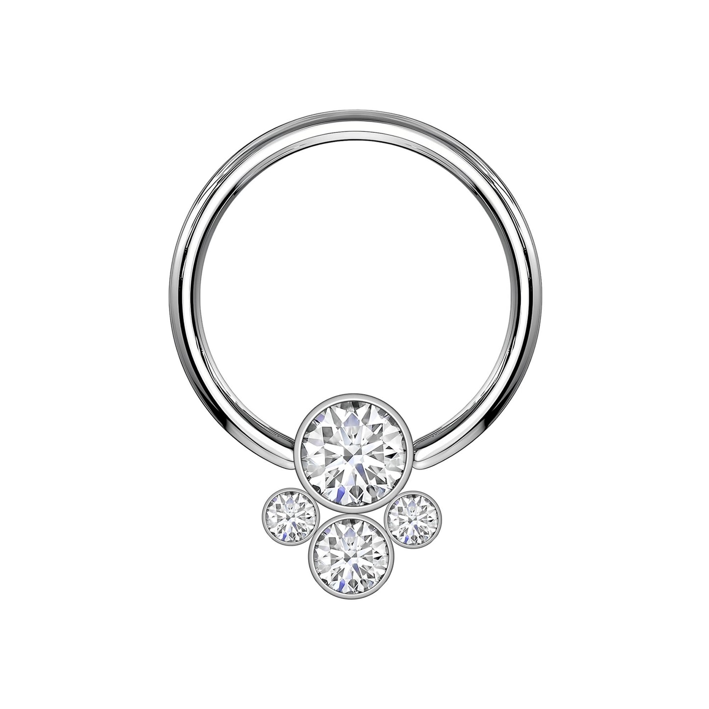 Titanium Captive Bead Ring with Four Zirconia Set