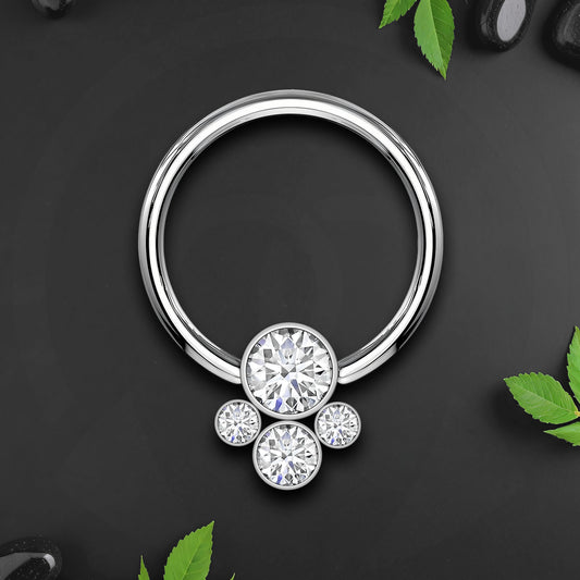 Titanium Captive Bead Ring with Four Zirconia Set