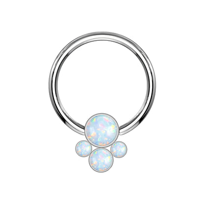 Titanium Captive Bead Ring with Four White Opal Set