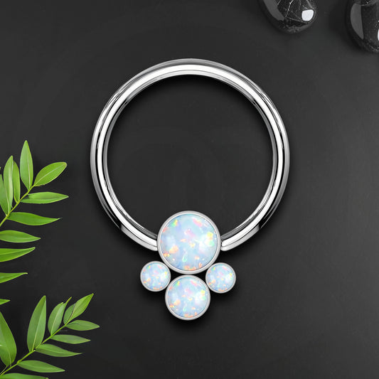 Titanium Captive Bead Ring with Four White Opal Set