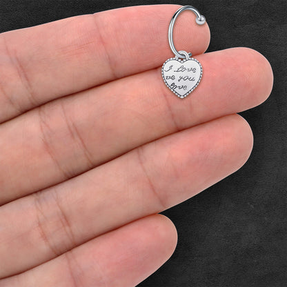 Surgical Steel Fake Lip Ring with Love You Heart