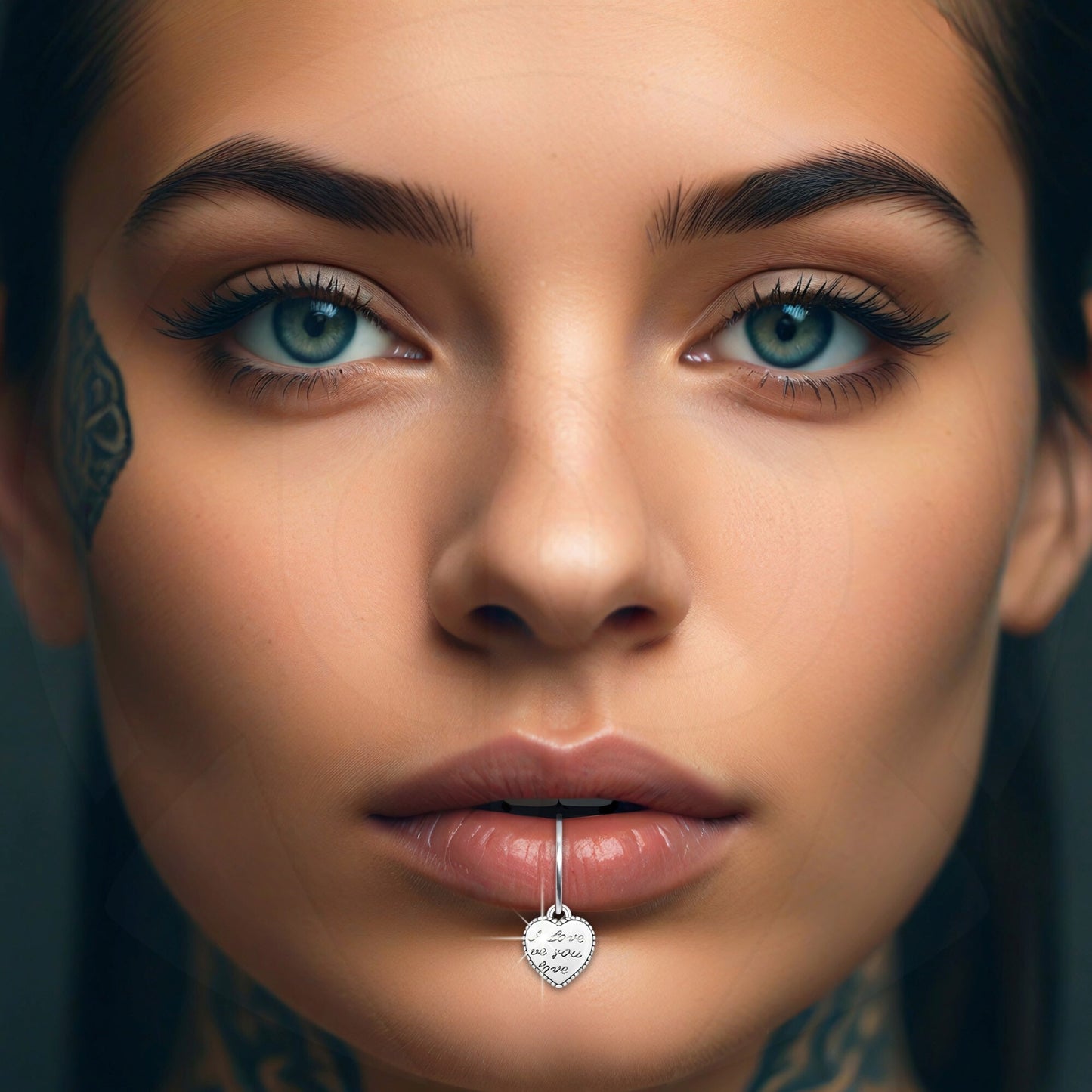Surgical Steel Fake Lip Ring with Love You Heart