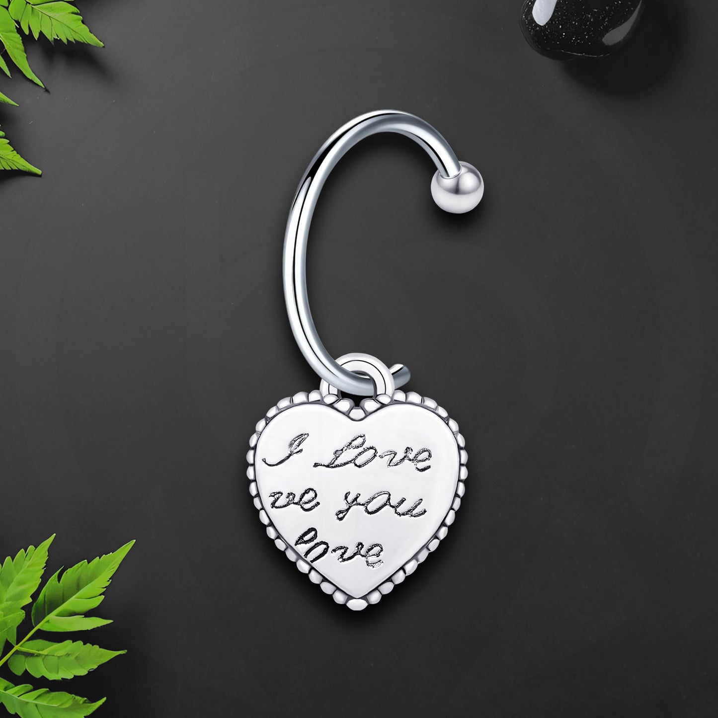 Surgical Steel Fake Lip Ring with Love You Heart