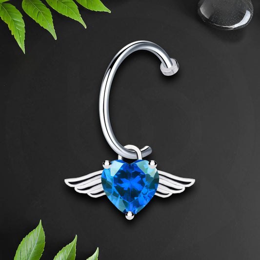 Surgical Steel Fake Lip Ring with Flying Heart and Blue CZ