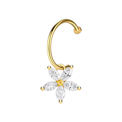 Surgical Steel Fake Lip Ring with Flower Dangle and CZ