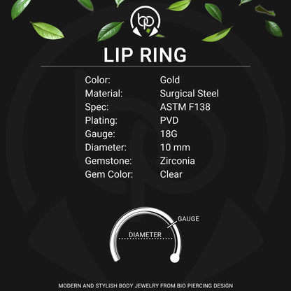 Surgical Steel Fake Lip Ring with Flower Dangle and CZ