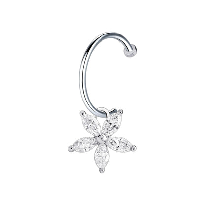 Surgical Steel Fake Lip Ring with Flower Dangle and CZ