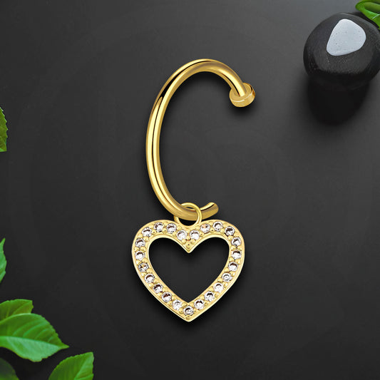 Surgical Steel Fake Lip Ring with Crystal Heart Dangle