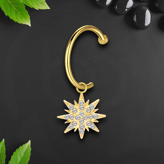 Surgical Steel Fake Lip Ring with Crystal Star Dangle