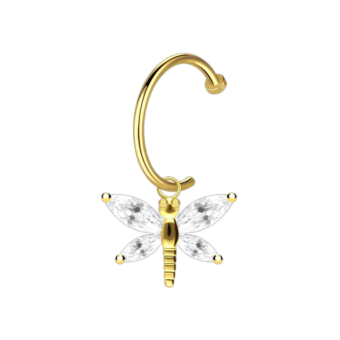 Surgical Steel Fake Lip Ring with Crystal Butterfly Dangle