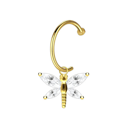 Surgical Steel Fake Lip Ring with Crystal Butterfly Dangle