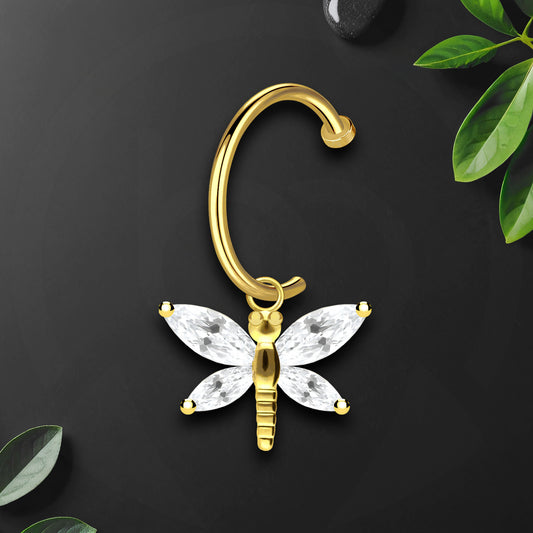 Surgical Steel Fake Lip Ring with Crystal Butterfly Dangle