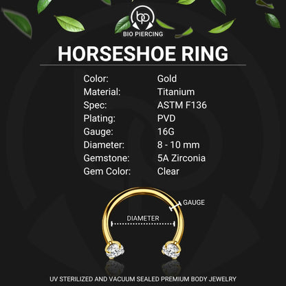 Titanium Horseshoe Ring with Clear Zirconia