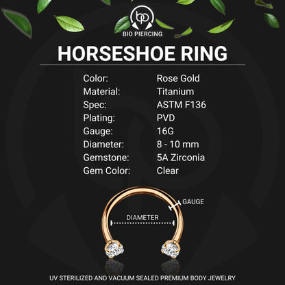 Titanium Horseshoe Ring with Clear Zirconia