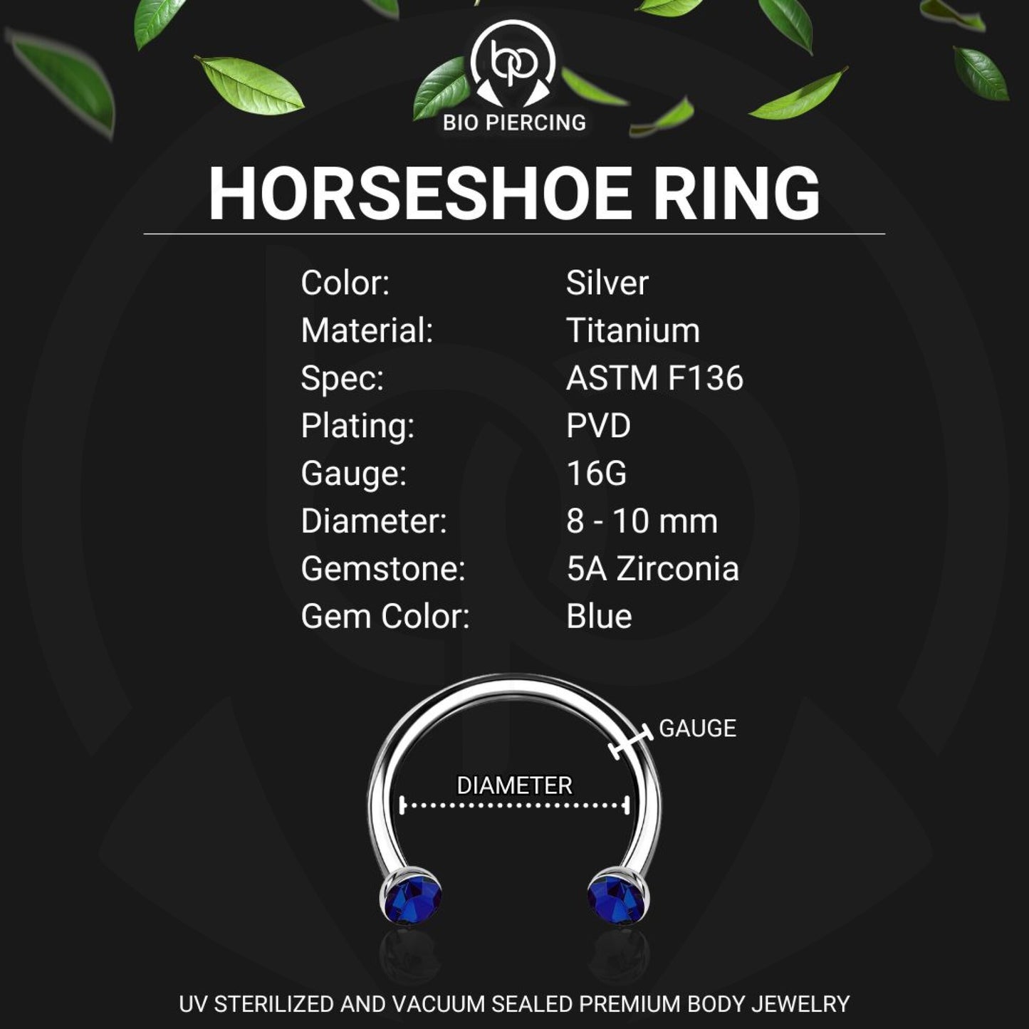 Titanium Horseshoe Ring with Blue Crystals