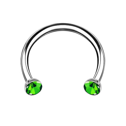 Titanium Horseshoe Ring with Green Crystals