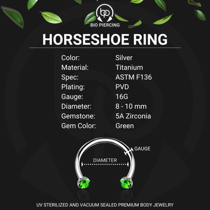 Titanium Horseshoe Ring with Green Crystals