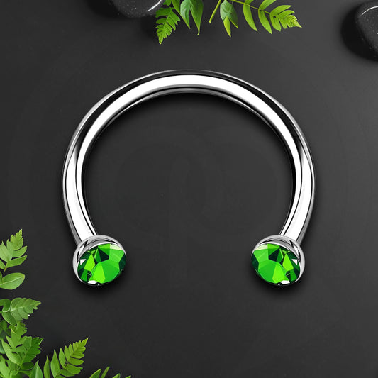 Titanium Horseshoe Ring with Green Crystals