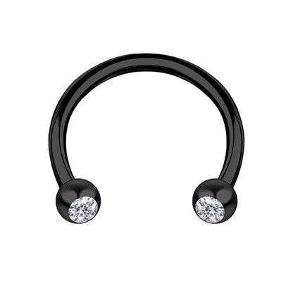 Surgical Steel Horseshoe Ring in Black with Clear CZ