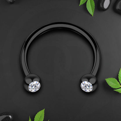 Surgical Steel Horseshoe Ring in Black with Clear CZ